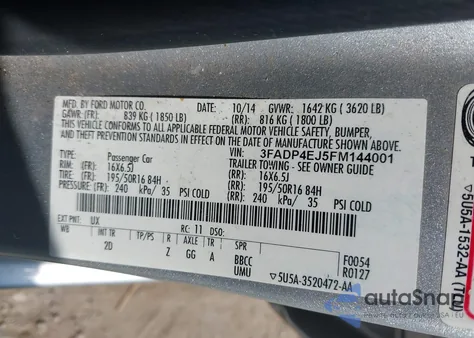 2015 Ford Fiesta Se from USA, damaged, VIN 3FADP4EJ5FM144001